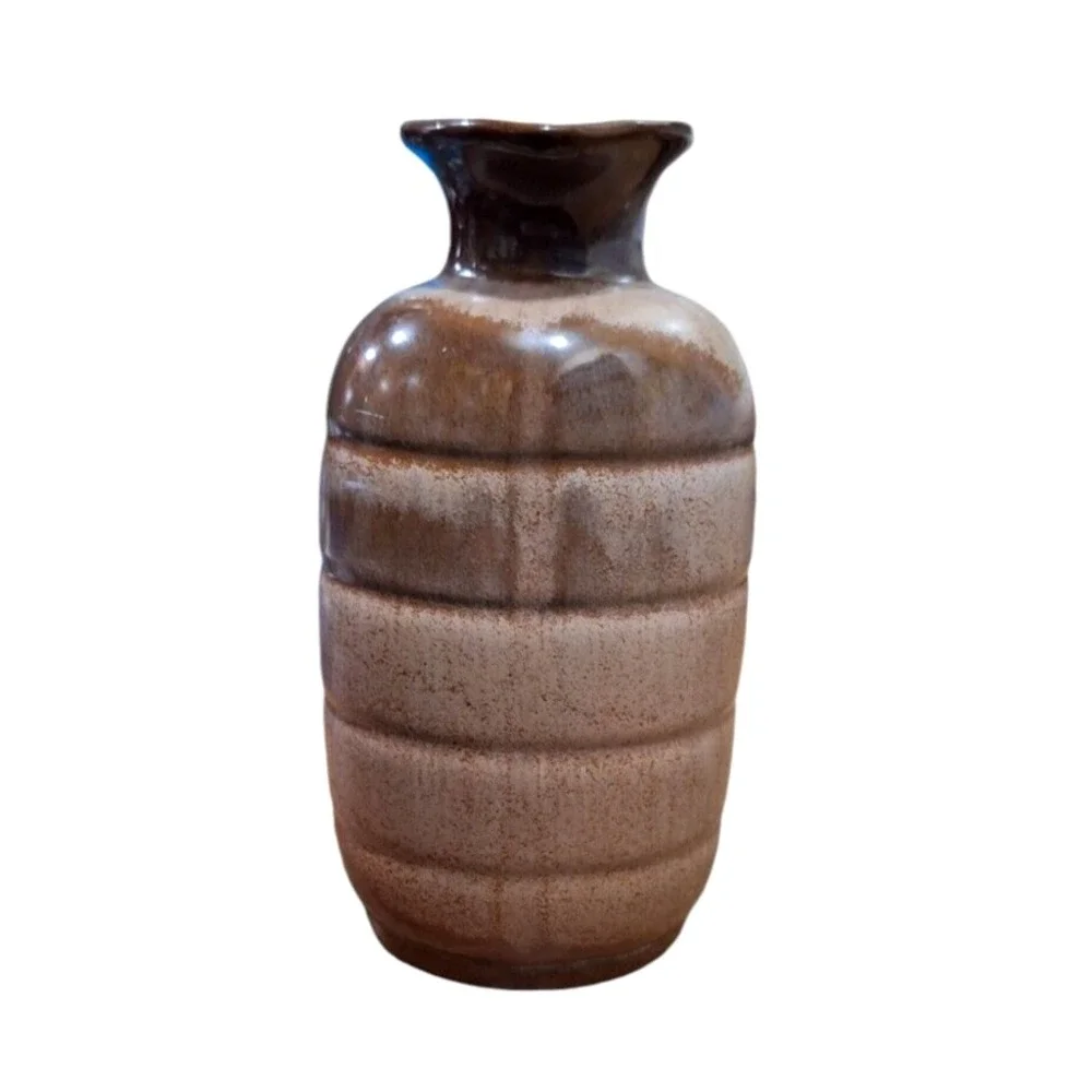 Vintage Frankoma Pottery Ribbed Ceramic Ombre Pitcher with Handle and Cork